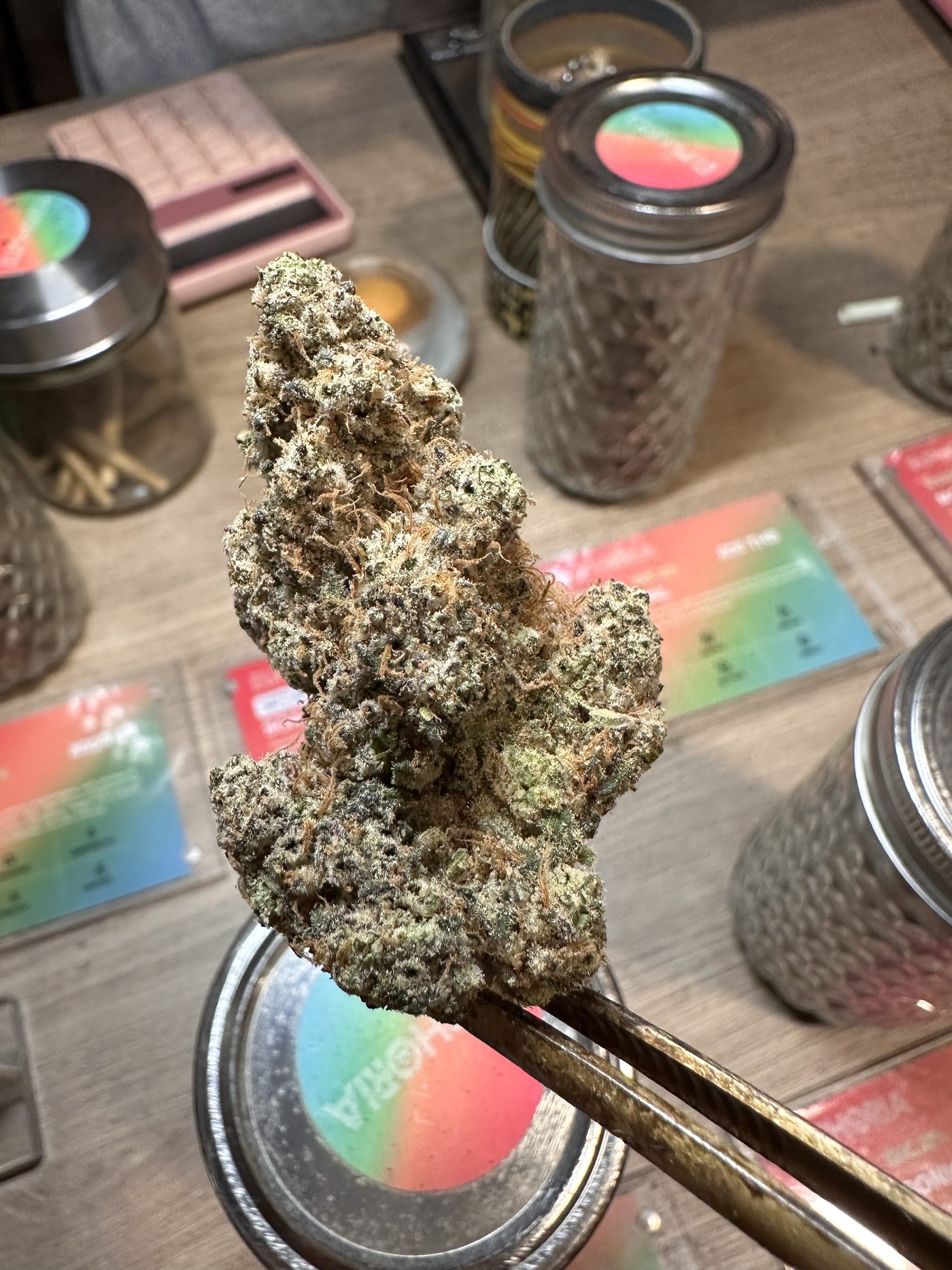 Macro shot of a premium cannabis flower bud at Euphoria dispensary